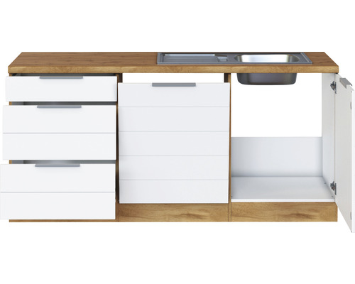 Cuisine équipée avec évier, tiroirs et armoire