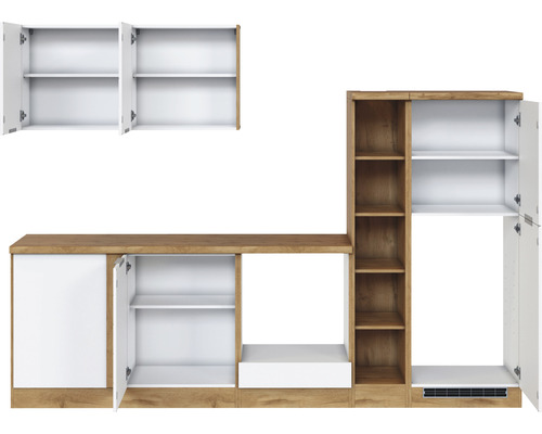 Ensemble de meubles de cuisine modernes avec compartiments ouverts et fermés