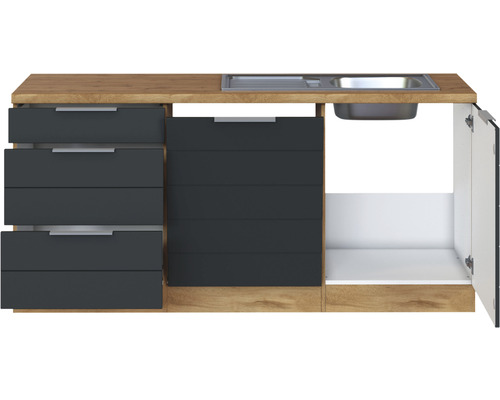 Cuisine équipée avec évier, tiroirs et armoire