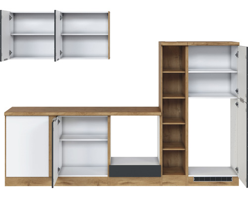 Meubles de cuisine avec armoires et étagères