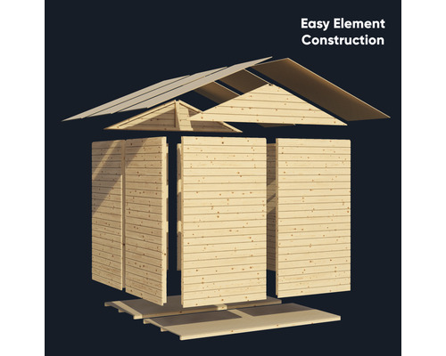 Schéma éclaté d''un abri de jardin avec une construction à éléments simple