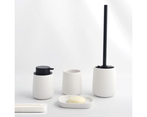 Badezimmer-Set mit Seifenspender, Becher, Seifenschale und Toilettenbürste