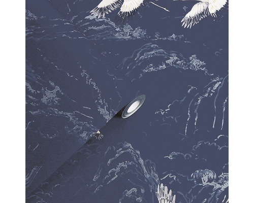 Papier peint avec motif de grue et de montagne