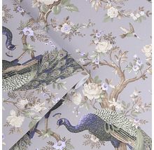 Papier peint avec motif paons et fleurs