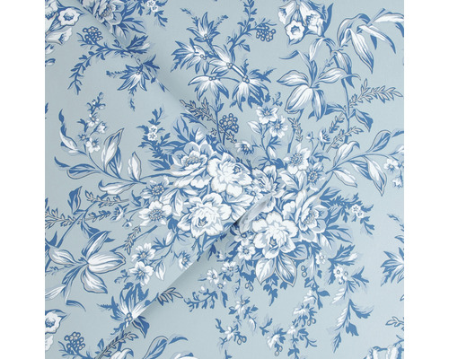 Tapete mit floralem Muster in Blau und Weiss