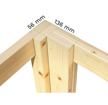 Vue détaillée de la construction du cadre en bois avec les dimensions 56 mm et 136 mm