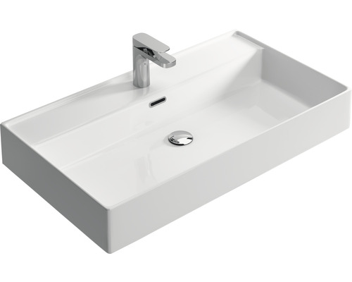 Rechteckiges Aufsatzwaschbecken mit Armatur