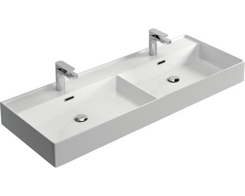 Doppelwaschtisch aus Sanitärkeramik mit zwei Armaturen