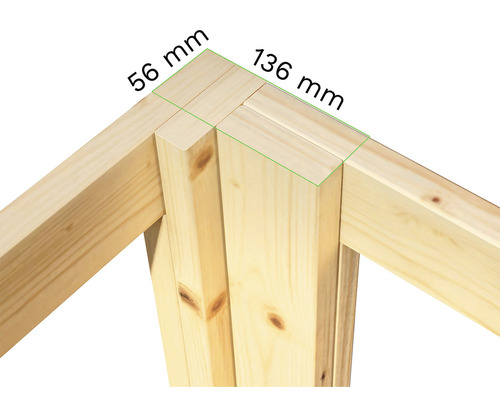 Construction en bois avec dimensions 56 mm et 136 mm