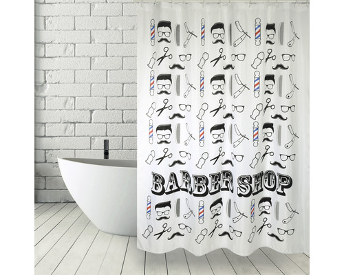 Duschvorhang mit Friseursalon-Motiv im Badezimmer