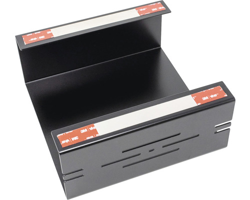 Schwarze Gerätehalterung mit Klebestreifen