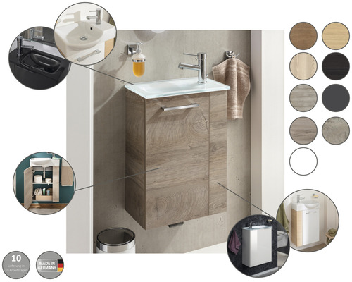 Meuble-lavabo avec meuble sous-vasque et différentes options de couleur pour la salle de bain