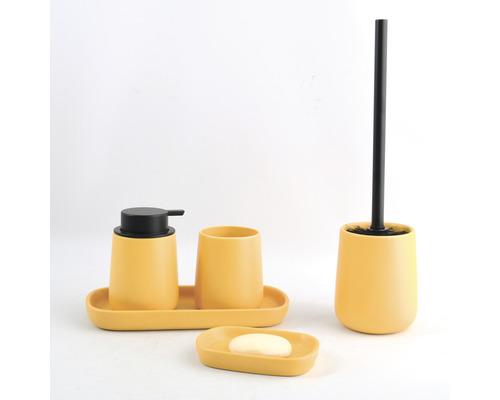 Badezimmer-Set mit Seifenspender, Becher, Seifenschale und Toilettenbürste