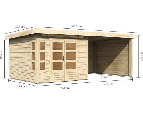 Dimensions d''un abri de jardin en bois avec annexe