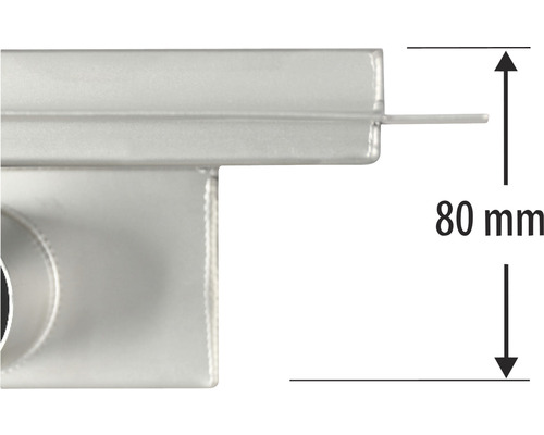 Vue détaillée d''un caniveau de douche avec indication de mesure de 80 millimètres.