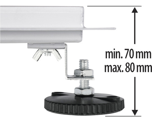 Verstellfuss mit einem Verstellbereich von 70 bis 80 Millimetern
