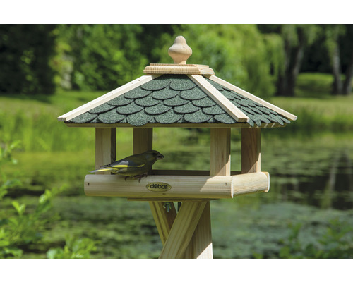 Mangeoire à oiseaux en forme de maison avec toit en écorce - Distriartisan