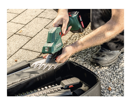 Metabo Akku-Grasschere mit Zubehör in einer Tasche