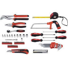 Werkzeugset mit Zange, Schraubendreher, Rollgabelschlüssel, Metallsäge, Schraubenschlüssel, Bits und Messband