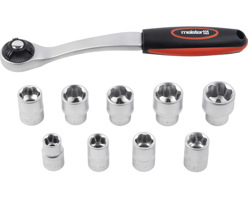 Jeu de clés à douille Meister avec cliquet inverseur et dix douilles