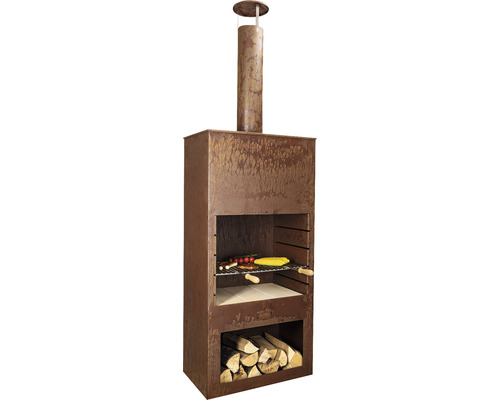 Freistehender Holzkohlegrill mit Grillrost, Feuerraum und Holzfach