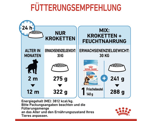 Fütterungsempfehlung für Hundewelpen nach Alter und Gewicht