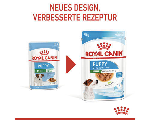 Royal Canin Logo, Welpenfutter Mini für Hunde bis zehn Kilogramm, neues Design