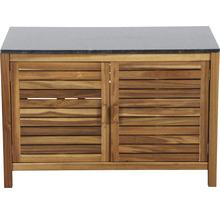 Meuble sous-lavabo en bois avec deux portes et plateau en pierre