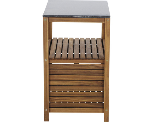 Table de jardin en bois avec espace de rangement et plateau en pierre