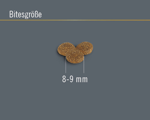Größe der Futterstücke: 8 bis 9 Millimeter