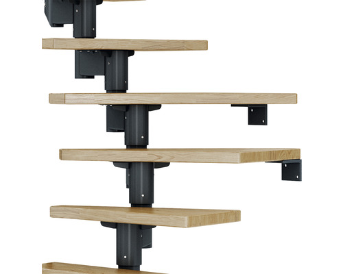 Detailaufnahme einer Treppe mit Holzstufen und Metallkonstruktion