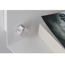Vue détaillée d''une étagère avec bouton rotatif et livre
