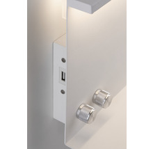 Détail d''une applique murale blanche avec port USB et deux régulateurs