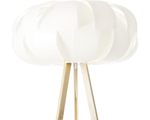 Stehlampe mit Lampenschirm und Holzbeinen