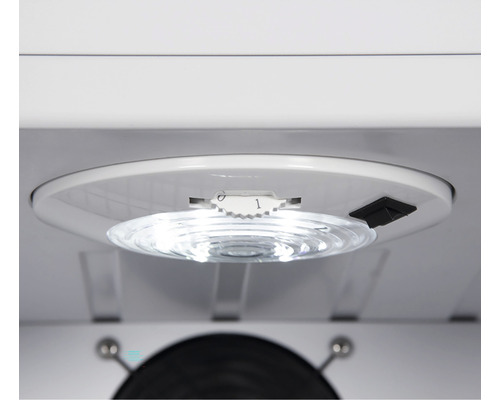 Vue intérieure avec lampe, interrupteur et ventilateur