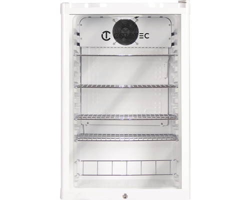 Intérieur d''un réfrigérateur à boissons avec étagères en fil métallique et ventilateur