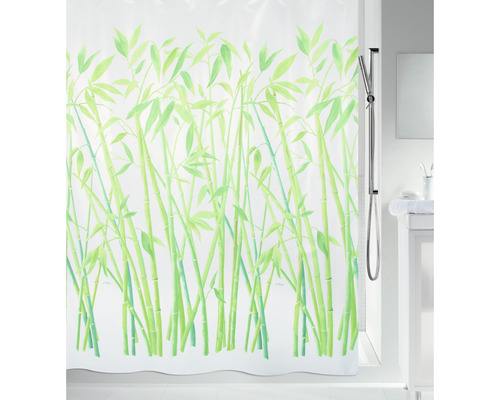Rideau de douche avec motif de bambou dans la salle de bain