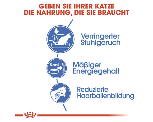 Katzenfutter Vorteile: reduzierter Stuhlgeruch, mässiger Energiegehalt, reduzierte Haarballenbildung