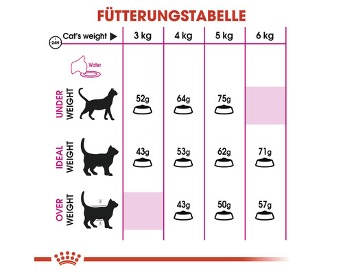Fütterungstabelle für Katzen mit Gewichtsangaben