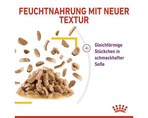 Katzenfutter mit neuer Textur und einheitlichen Stücken in schmackhafter Sosse.