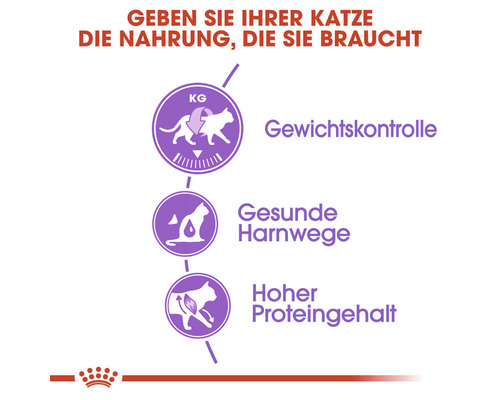 Informationen zu Gewichtskontrolle, gesunden Harnwegen und hohem Proteingehalt für Katzenfutter