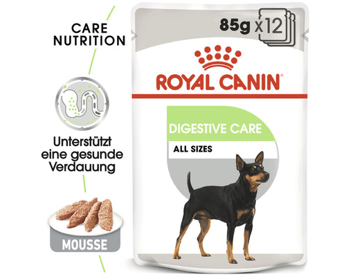 Royal Canin Digestive Care Hundefutter Mousse, geeignet für alle Größen, 85 Gramm mal 12