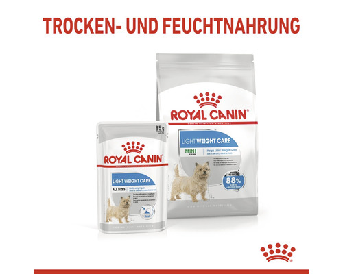 Royal Canin Logo. Royal Canin Light Weight Care Hundenahrung als Trocken- und Feuchtnahrung