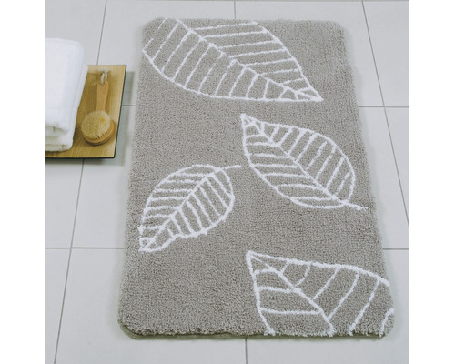 Tapis de bain gris avec motifs de feuilles