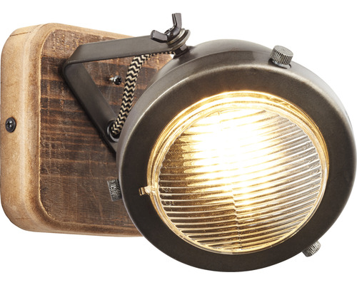 Applique murale avec socle en bois et cadre en métal