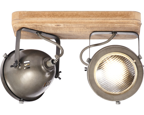 Plafonnier avec deux spots en métal et bois