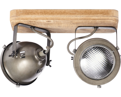 Plafonnier avec deux spots et fixation en bois