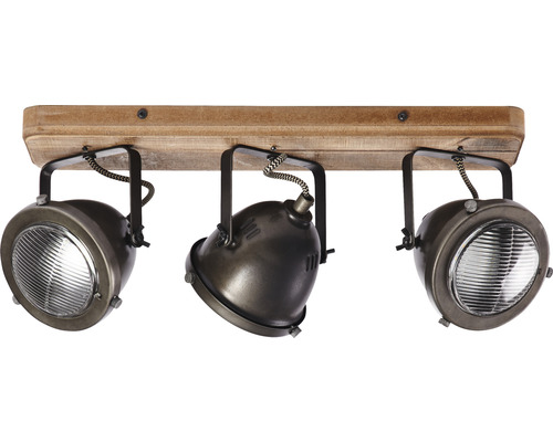 Plafonnier avec trois spots et élément en bois