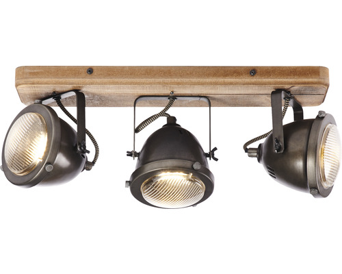 Plafonnier avec trois spots et poutre en bois