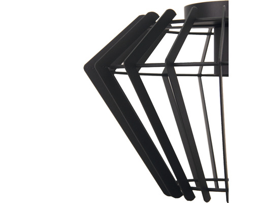 Nahaufnahme einer schwarzen Draht-Deckenleuchte